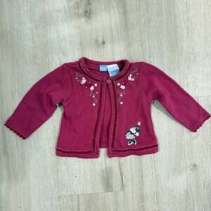 Disney Baby Minnie Mouse Cardigan Pink Embroidered Floral Knit Sweater 18M